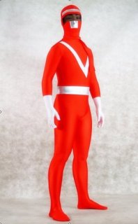 Cheap Red & White Lycra Spandex Unisex Zentai Suit