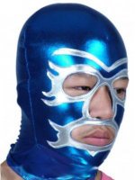 Cheap Blue And Silver Open Eye And Mouth Spandex Hood