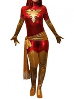 Cheap Red Phoneix Shiny Metallic Super Hero Costume