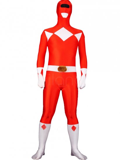 Cheap Red & White Lycra Spandex Unisex Zentai - Click Image to Close