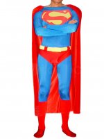 Cheap Lycra Spandex Superman Zentai Costume with Red Cape