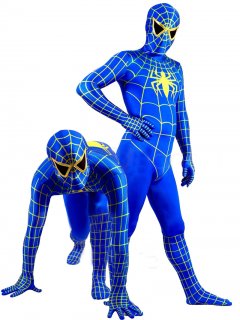 Cheap Lycra Spandex Blue Spiderman Costume Outfit Zentai with Ye