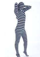 Cheap Black & White Lycra Metallic Unisex Zentai Suit Horizontal