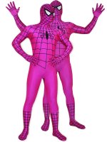 Cheap Rose Lycra Spandex Spideman Zentai Costume with Black Stri