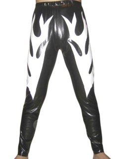 Cheap Black Shiny Metallic Pants With White Fire Decoration