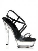 Cheap 6'' High Heel Black Rhinestone PVC Ankle Straps Sexy Platf