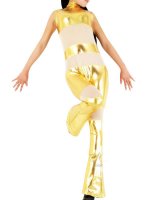 Cheap Yellow And White Sleeveless Shiny Metallic Velvet Catsuit