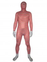 Cheap Red And White Stripe Lycra Unisex Zentai