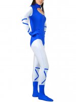 Cheap Blue with White Hollow Chest Lycra Spandex Unisex Zentai S