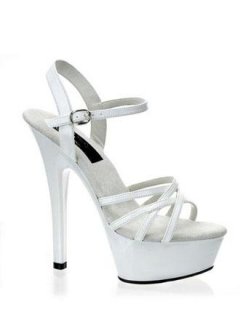 Cheap 6'' High Heel White PU Ankle Straps Sexy Platform Sandals