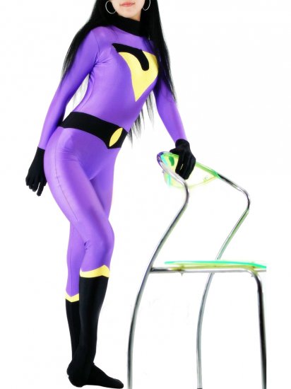 Cheap Lycra Spandex Purple and Black Unisex Catsuit - Click Image to Close