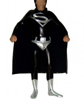 Cheap Shiny Metallic Unisex Superman Catsuit with Cape