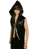 Cheap Black Hood Shiny Metallic Catsuit Costume