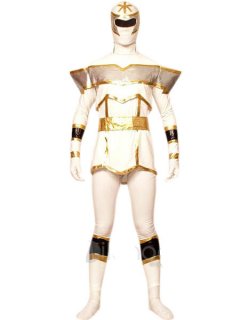 Cheap White And Gold Lycra Spandex Super Hero Zentai Suit