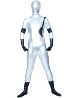 Cheap White And Black Shiny Metallic Unisex Zentai Suit
