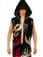 Cheap Black Hood Shiny Metallic Catsuit Costume