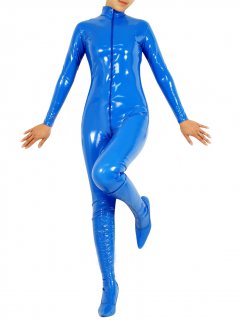 Cheap Deep Blue PVC Front Open Unisex Catsuit