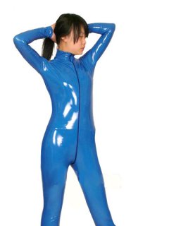 Cheap Blue Halloween Front Zipper Closure PVC Catsuit