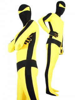 Cheap Black with Yellow Lycra Spandex Unisex Zentai Suit