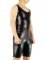 Cheap Sleeveless Black Shiny Metallic Short Leotard and Catsuit