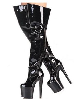 Cheap 7.9'' High Heel Black Patent Sexy Boots