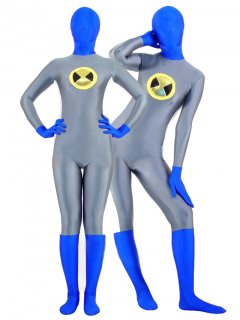 Cheap Gray with Blue Lycra Spandex Unisex Zentai Suit