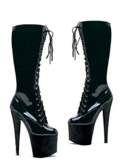 Cheap 7.9'' High Heel Black Patent Sexy Knee High Boots