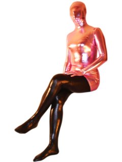 Cheap Light Red Full Body Shiny Metallic Zentai Suit