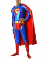 Cheap Shiny Metallic Blue Superman Costume with Red Pants and Ca