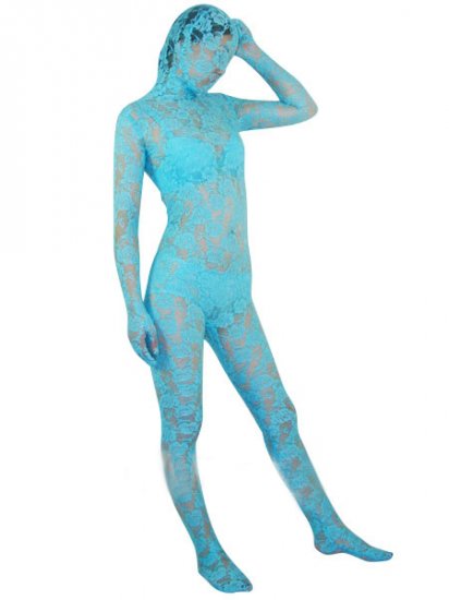 Cheap Blue Unisex Lace Zentai Suit - Click Image to Close
