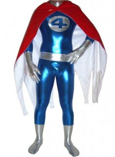 Cheap Shiny Metallic Catsuit with PVC Cape Fantastic Four