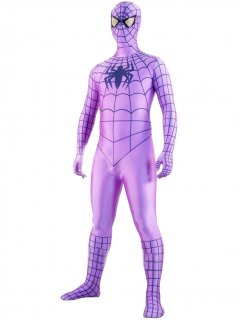 Cheap Lycra Spandex Violet Spiderman Zentai Costume with Black S