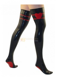Cheap Black Latex Stockings With Red Heart Pattern