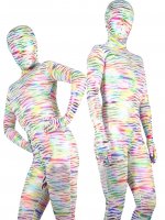 Cheap White with Seven- Colour Shiny Metallic Unisex Zentai Suit