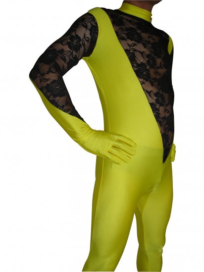 Cheap Black And Yellow Lycra Lace Unisex Zentai Suits - Click Image to Close