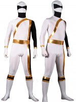 Cheap Black and White Lycra Spandex Unisex Zentai Suit with Gold