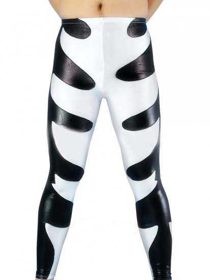 Cheap White & Black Pattern Shiny Metallic Wrestling Bottom - Click Image to Close