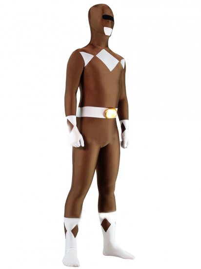 Cheap Coffee and White Lycra Spandex Unisex Zentai Suit - Click Image to Close