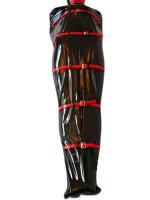 Cheap Black And Red Shiny Metallic Catsuit