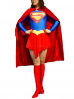 Cheap Lycra Spandex Super Girl Costume with Red Cape