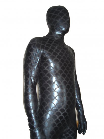 Cheap Black Fish Scale Shiny Metallic Zentai Suits - Click Image to Close