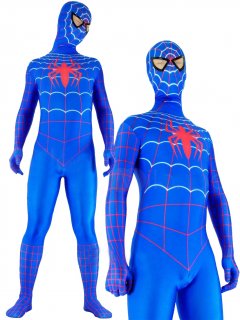 Cheap Lycra Spandex Blue Spiderman Costume Zentai outfit with Re