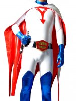 Cheap Shiny Metallic Gatchaman Costume with White Cape