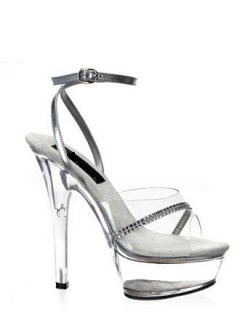 Cheap 6'' High Heel Silver Rhinestone PVC Ankle Straps Sexy Plat