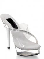 Cheap 6'' High Heel White PVC Sexy Platform Mules