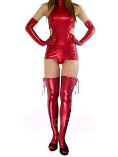 Cheap Red Shiny Metallic Halloween Catwoman Sexy Dress