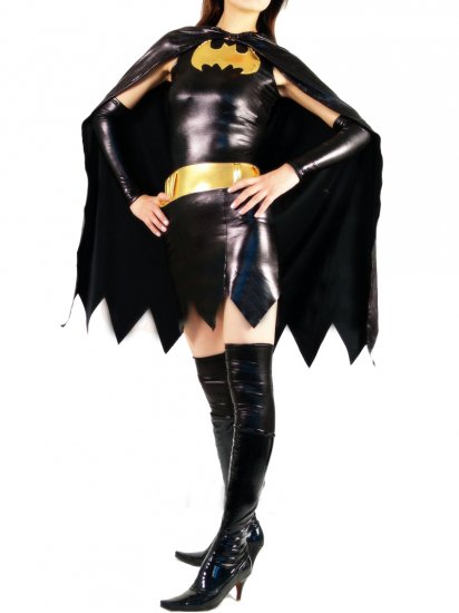 Cheap Shiny Metallic Batgirl Costume with Black Cape - Click Image to Close