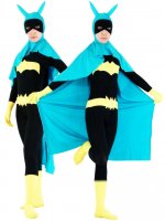 Cheap Lycra Spandex Black Batgirl with Blue Cape