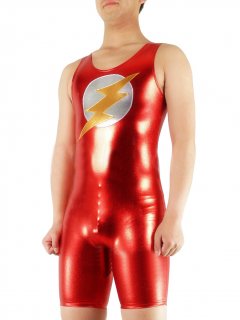 Cheap Shiny Metallic The Flash Half Length Sleeveless Leotard an