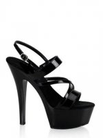 Cheap 6'' High Heel Black PU Ankle Straps Sexy Platform Sandals